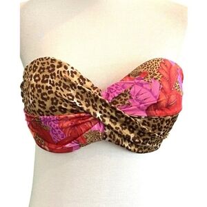 VICTORIA'S SECRET Rio Pink and Brown Leopard Print Bandeau Bikini Top 36c NWOT